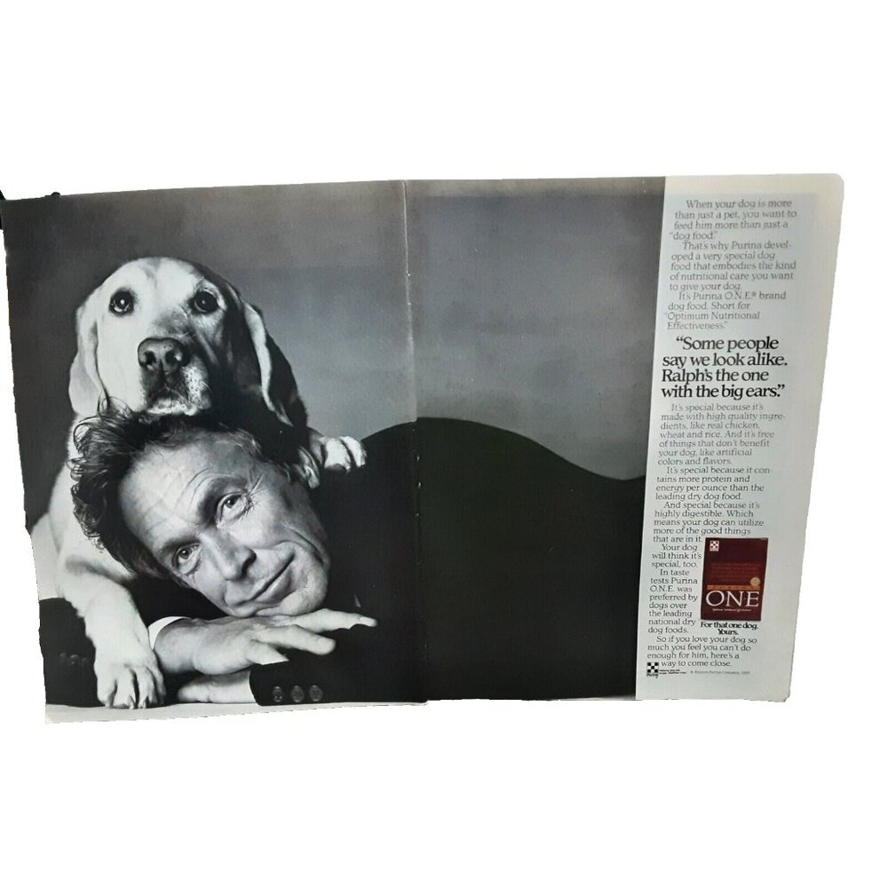 1987 Purina One Dog Food Man and HIs Dog Original Print Ad Vintage 80s